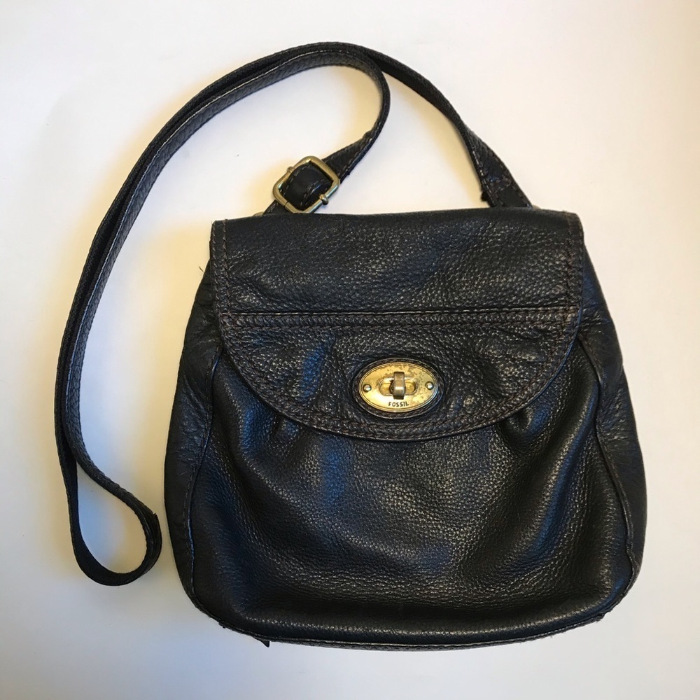 Vintage Fossil Crossbody Bag Black Leather - Picture 1 of 11